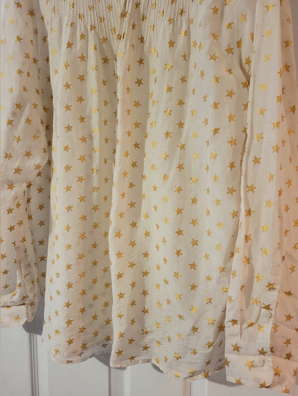 J Crew 100% Silk Cream Star-Print Long Sleeve Blouse Sz. 14 T - Picture 5 of 11